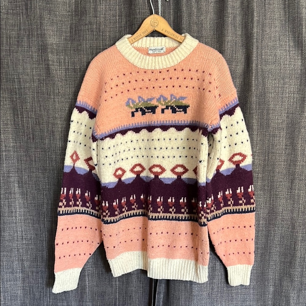 Handicraft made in Peru sheep wool hand knit sweater size XL